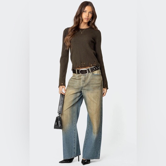 Edikted Distressed Ribbed Knit Sweater - Picture 3 of 10